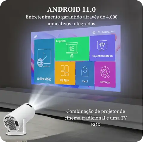 Projetor CinePro Smart HD - Cinema Portátil via Wifi com Android 11